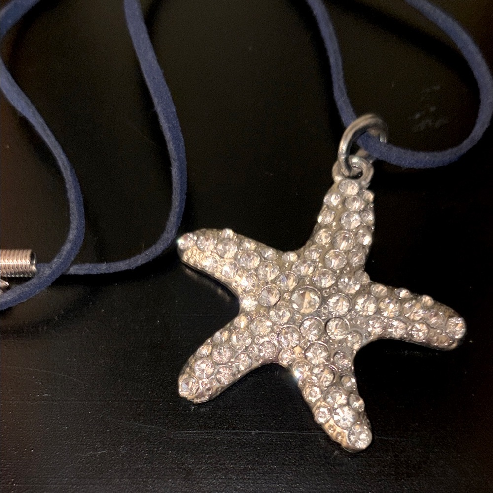 Silver Starfish crystal Pendant Necklace